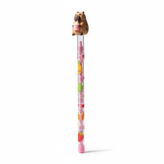 Capybara Boba Tea Stacked Pencil Pen - Pink