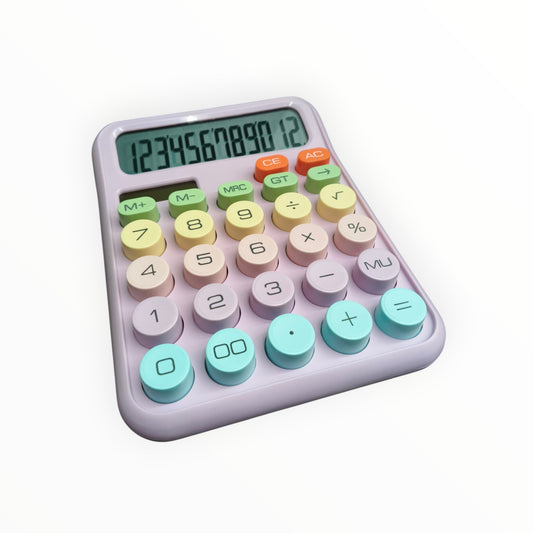 Colorful Candy Mechanical Calculator 12 Digit Large LCD Display with Solar, 5 line