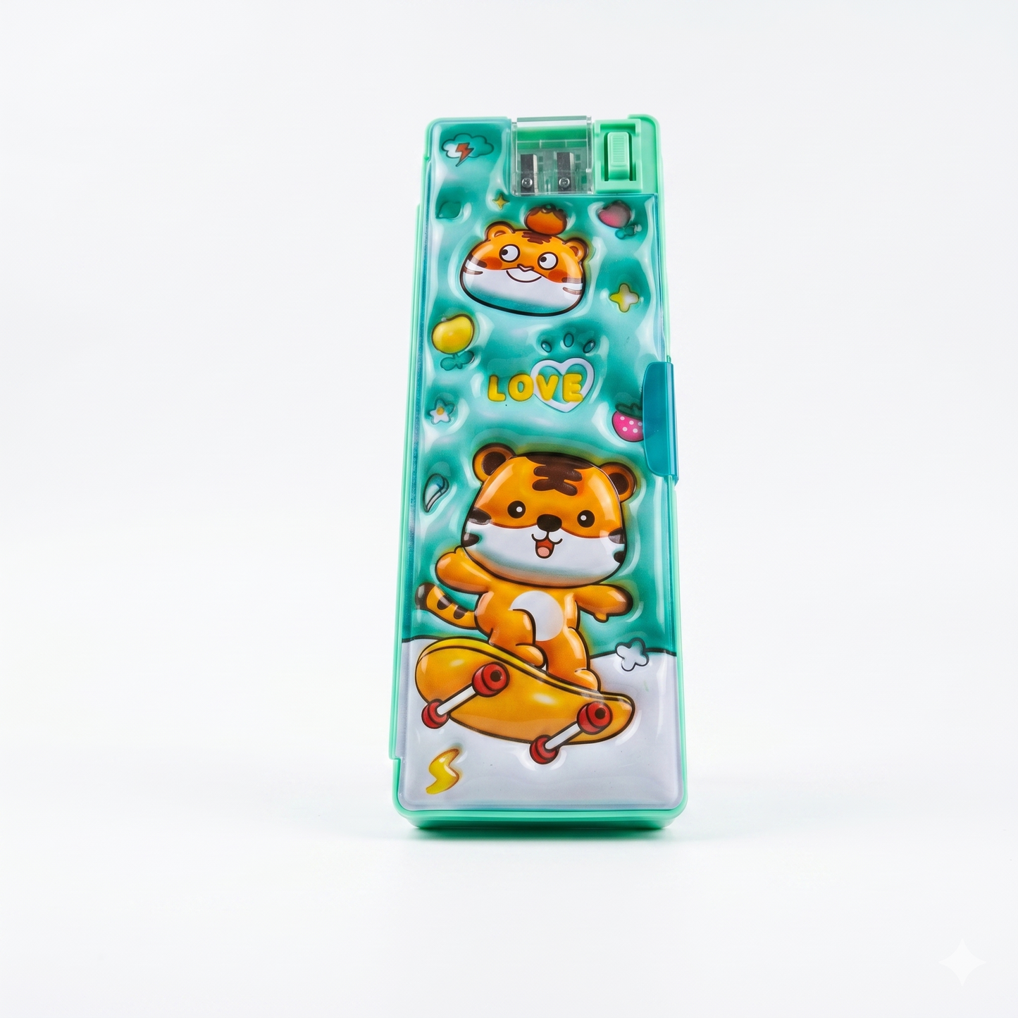 Children's toy phone with cartoon tiger design on a white background