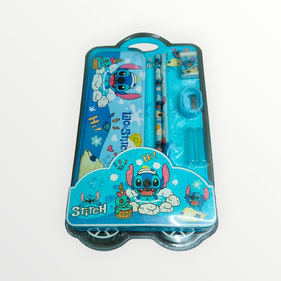 Cute Stationery Set 12 Pieces - Pencil Case, Pencils, Eraser, Sharpener, Watercolor Paint Pods