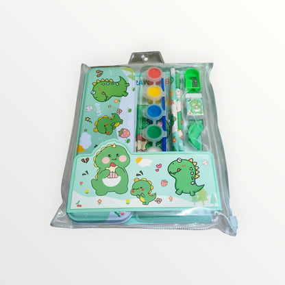 Cute Stationery Set 12 Pieces - Pencil Case, Pencils, Eraser, Sharpener, Watercolor Paint Pods