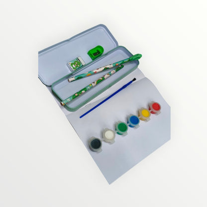 Cute Stationery Set 12 Pieces - Pencil Case, Pencils, Eraser, Sharpener, Watercolor Paint Pods