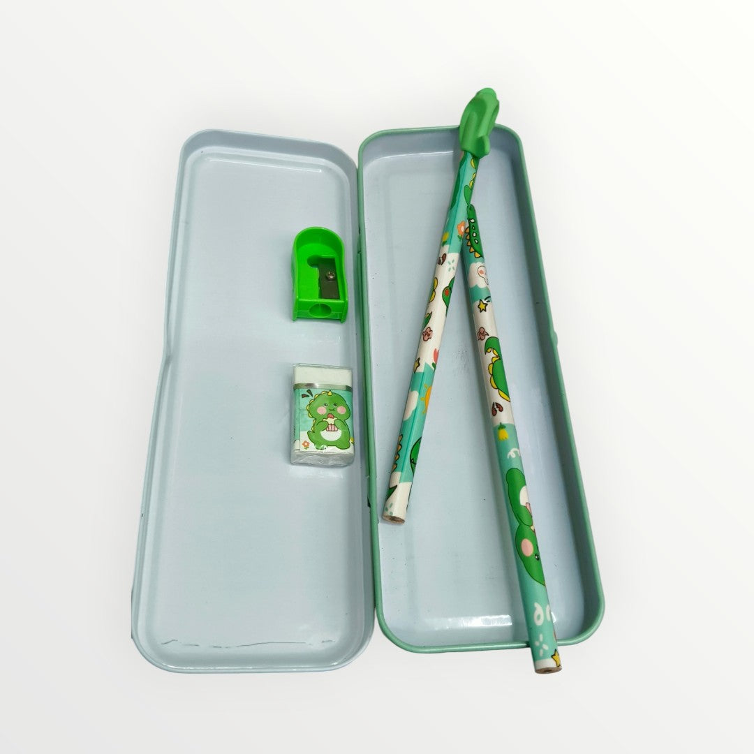 Cute Stationery Set 12 Pieces - Pencil Case, Pencils, Eraser, Sharpener, Watercolor Paint Pods
