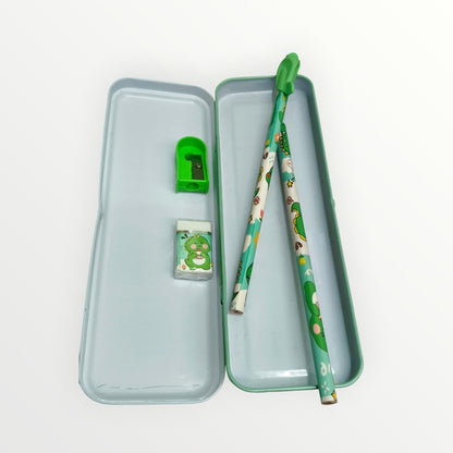 Cute Stationery Set 12 Pieces - Pencil Case, Pencils, Eraser, Sharpener, Watercolor Paint Pods
