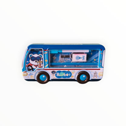 Mini Bus Metal Pencil Box Case with Pencil, Eraser, Sharpener