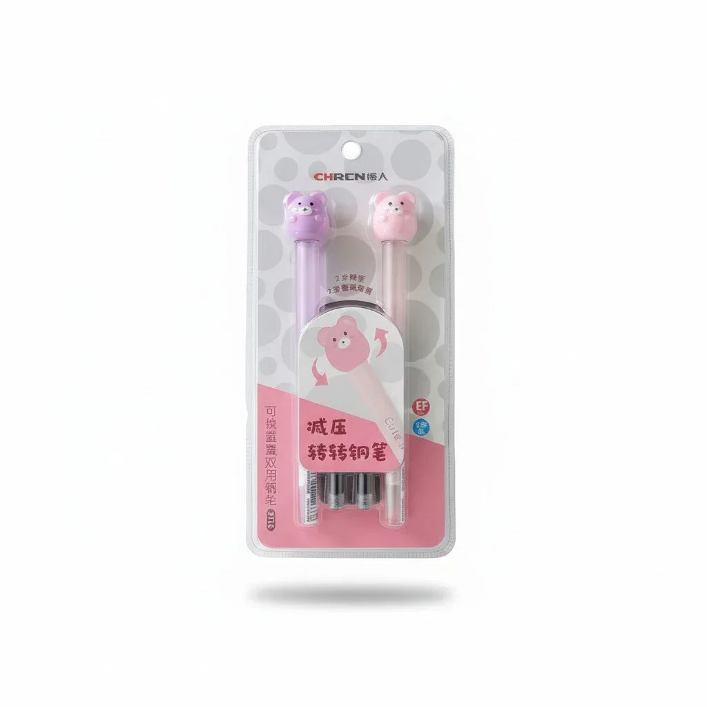 Two cute bear fountain pen set with two replacement cartridges - kidshe