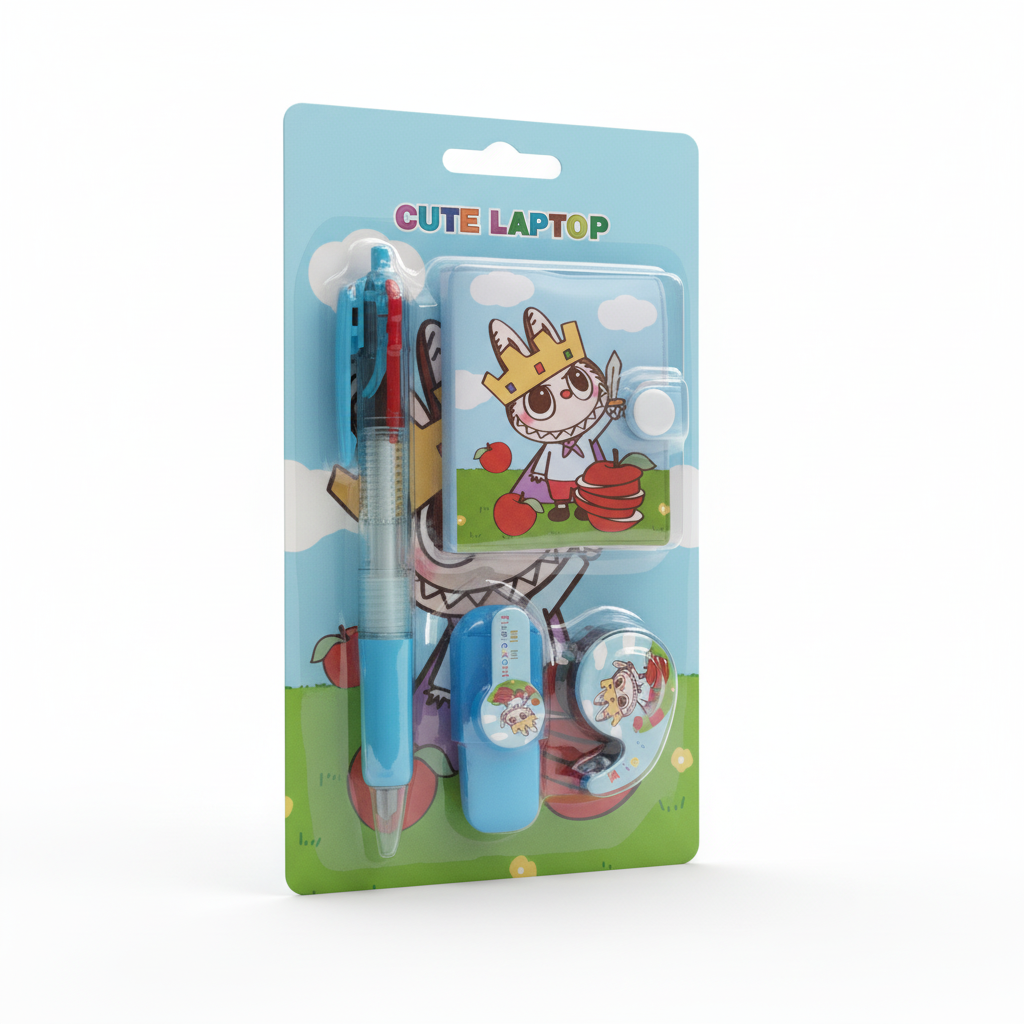 Cute Laptop Stationery Set - Crown Bunny