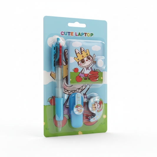 Cute Laptop Stationery Set - Crown Bunny