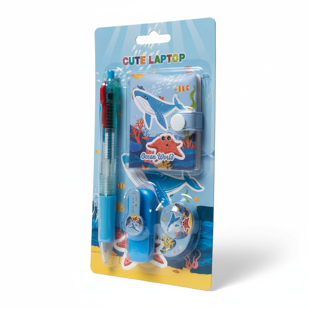 Cute Laptop Stationery Set - Ocean World