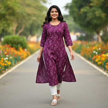 kidshe side-open-avaasa-3 pink kurta with white geometric print and button placket