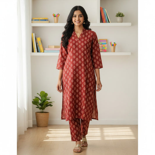 kidshe red cotton 2-piece pajama set with white diamond pattern and V-neck