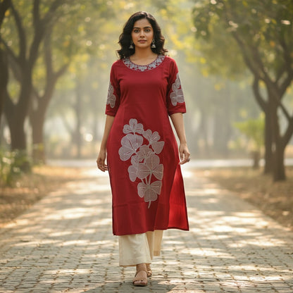 kidshe red dress with silver clover embroidery on sleeves and front