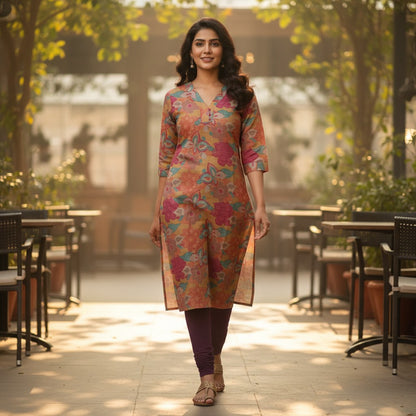 kidshe 2 pc yellow merun floral print kurta with maroon pants