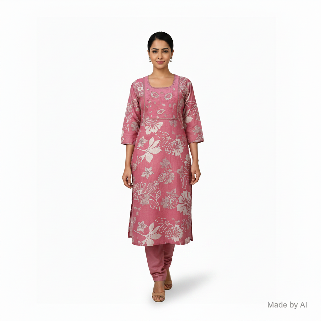 Pink Floral Kurti Model