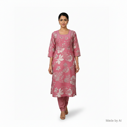 Pink Floral Kurti Model