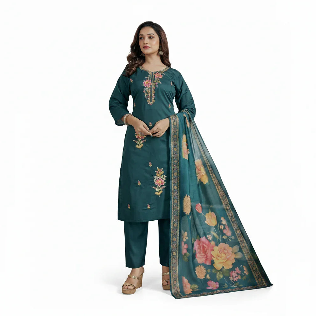 Teal Kurta Set - Side Turn