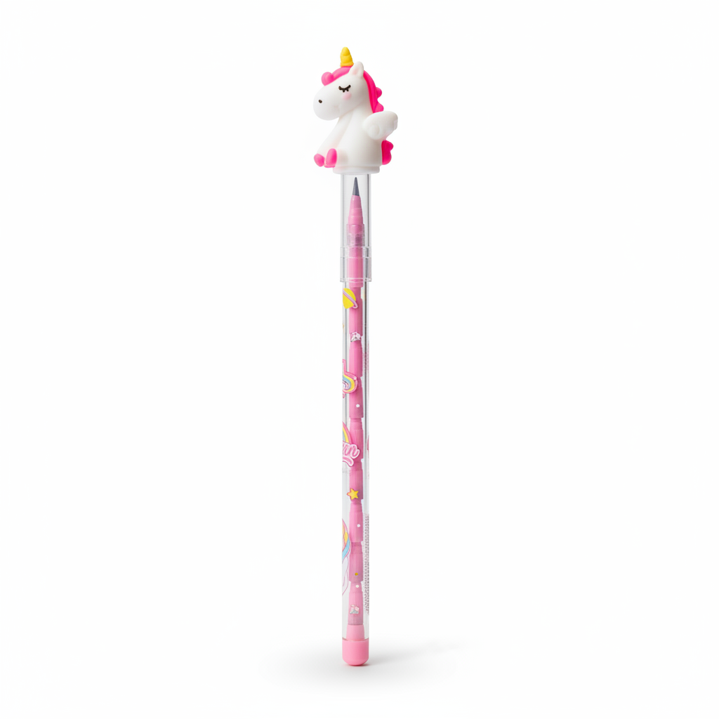 Unicorn Stacked Pencil Pen - Pink Flying
