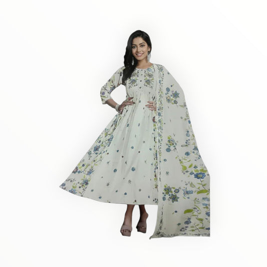 White Floral Anarkali - Side Turn